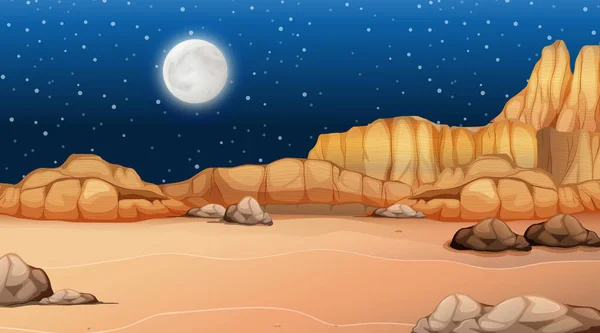 Wüste Waldlandschaft Bei Nacht Szene Illustration — Stockvektor