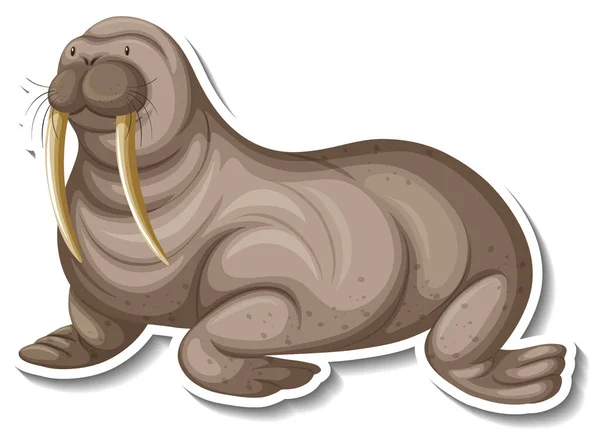Een Sticker Sjabloon Van Walrus Stripfiguur Illustratie — Stockvector