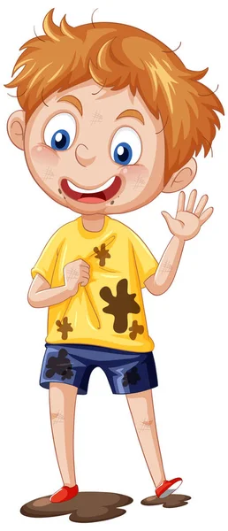 Niño Lleva Una Camiseta Sucia Con Una Ilustración Charco Barro — Vector de stock