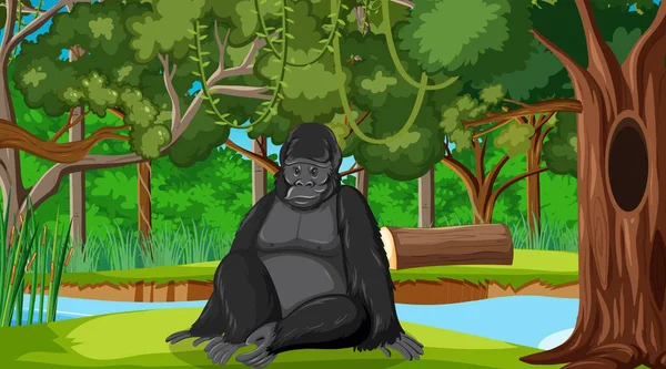 Gorilla Nella Foresta Nella Foresta Pluviale Scena Con Molti Alberi — Vettoriale Stock