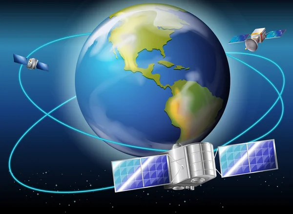 Dünya gezegeni çevreleyen uydular — Stok Vektör