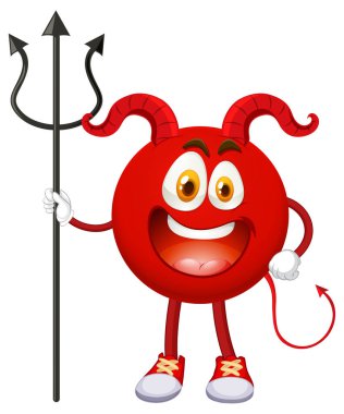 Yüz ifadesi çizimi olan kırmızı şeytan çizgi film karakteri.