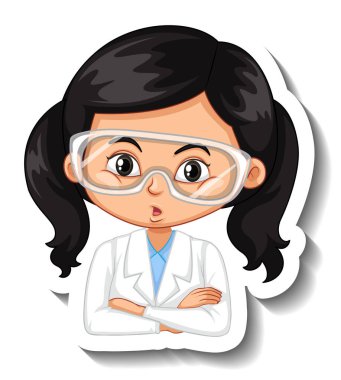 Fen kıyafetli bir kızın portresi. Çizgi film karakteri çıkartması.