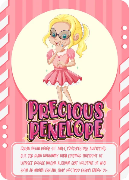 Değerli Penelope Illüstrasyonlu Karakter Oyun Kartı Şablonu — Stok Vektör