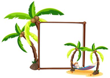 Beyaz arkaplan illüstrasyonunda izole edilmiş boş afiş içeren Summer Beach teması