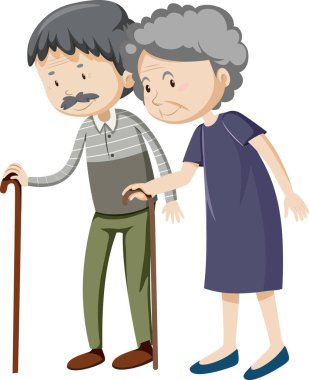 Beyaz arkaplan illüstrasyonunda aile çizgi film karakteri üyesi