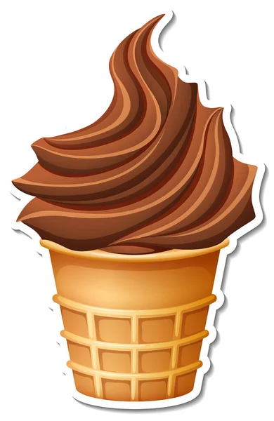 Sorvete Chocolate Ilustração Adesivo Cone Waffle — Vetor de Stock