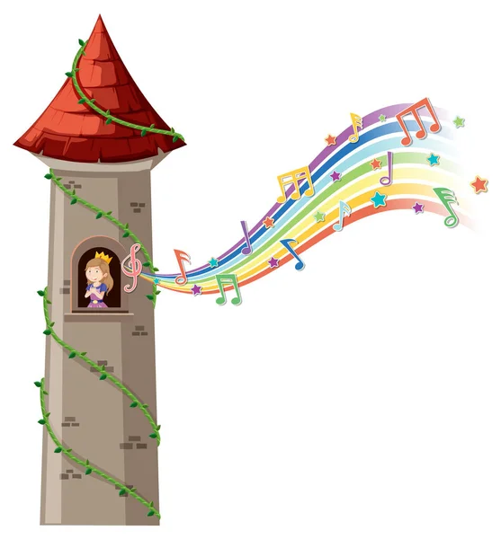 Prinsessan Tornet Med Melodi Symbol Regnbåge Illustration — Stock vektor