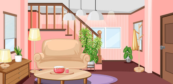 Living room interior design with furnitures illustration