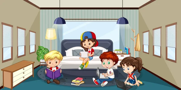 Interior Bedroom Children Cartoon Character Illustration — Stock Vector