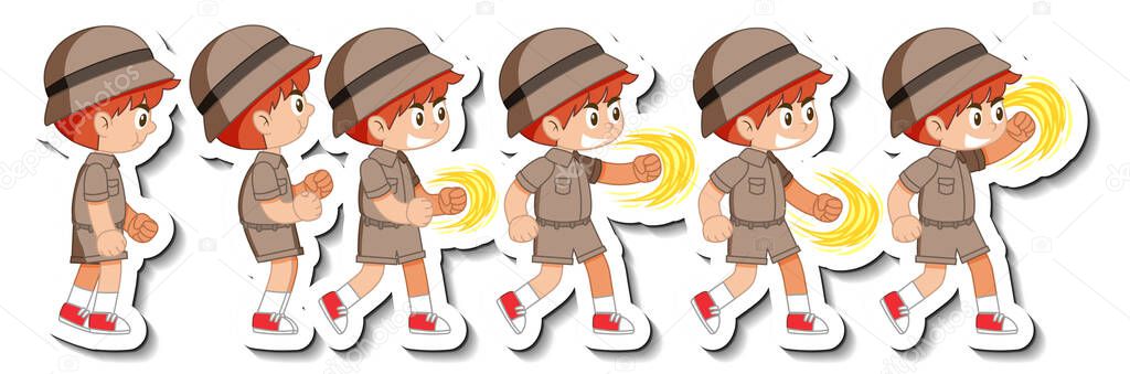 Set of boy scout in different action illustration