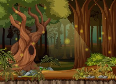 Büyülü orman manzarası arkaplan çizimi