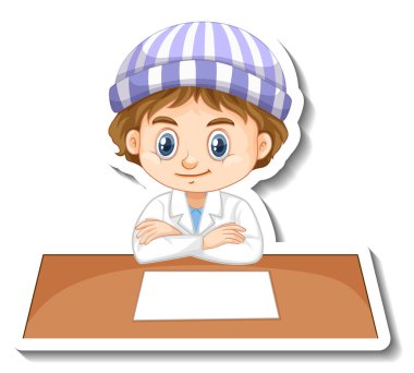 Bilim adamı çocuk çizgi film karakteri çıkartması.