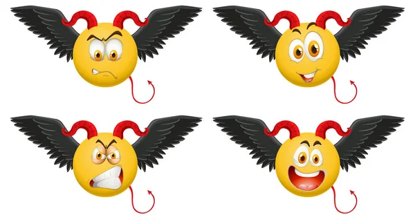 Set Emoticon Diavolo Con Espressione Facciale Illustrazione — Vettoriale Stock