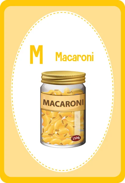 Flashcard Alfabet Dengan Huruf Untuk Ilustrasi Macaroni - Stok Vektor