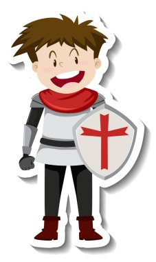 Zırhlı şövalye ve kalkan çizgi film çıkartması çizimi.