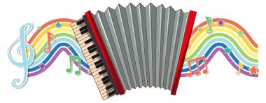 Gökkuşağı dalga illüstrasyonunda melodi sembolleri olan akordiyon