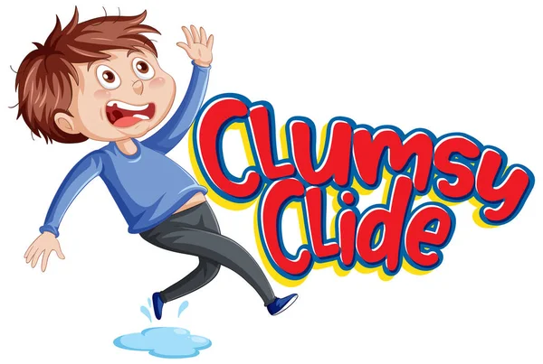 Текстовый Дизайн Логотипа Clumsy Clide Неуклюжей Иллюстрацией Мальчика — стоковый вектор