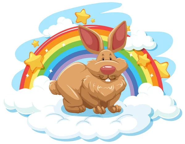 Cute Rabbit Cloud Rainbow Illustration — Stock Vector