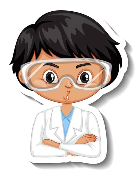 Scientist Boy Cartoon Character Sticker Illustration — Stock Vector