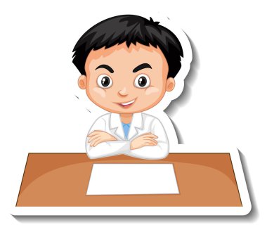 Bilim adamı çocuk çizgi film karakteri çıkartması.