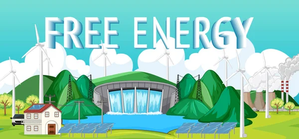 水力発電所は 無料のエネルギーバナーイラストで電気を生成します — ストックベクタ