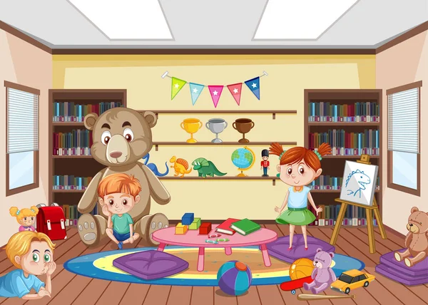 Kindergarten Room Interior Design Children Illustration — Stock Vector