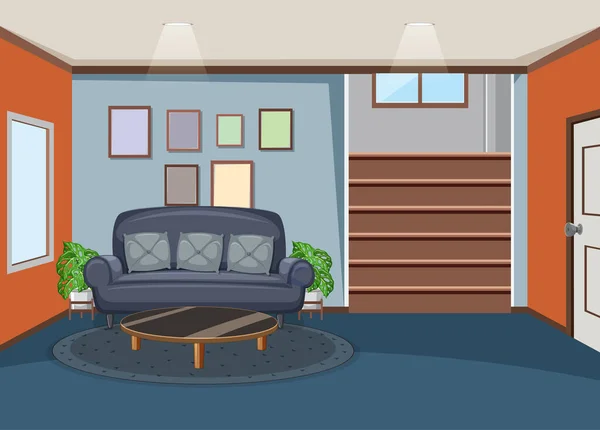 Woonkamer Interieur Met Meubels Illustratie — Stockvector