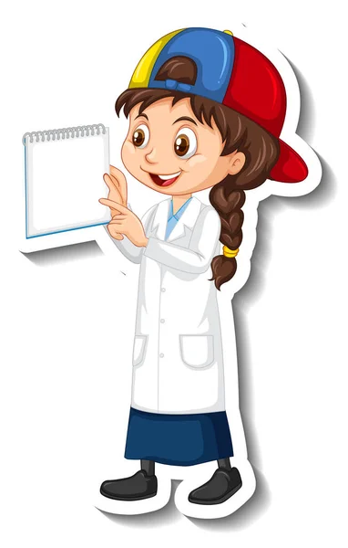 Scientist Girl Cartoon Character Sticker Illustration — Stock Vector