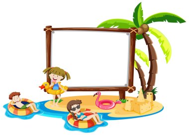 Beyaz arkaplanda izole edilmiş boş afiş içeren yaz plajı teması