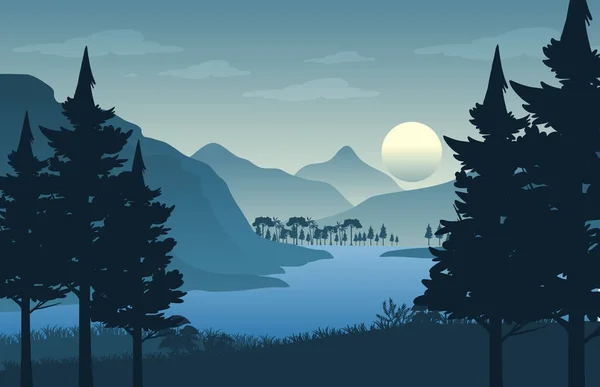 Silhouette Wald Landschaft Hintergrund Illustration — Stockvektor
