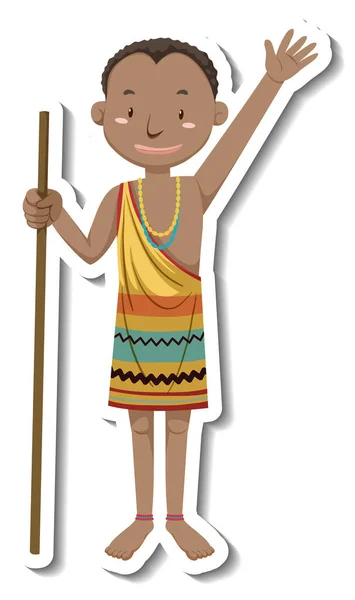 Africano Homem Tribal Desenho Animado Personagem Adesivo Ilustração — Vetor de Stock