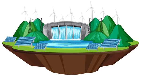 水力発電所は 無料のエネルギーバナーイラストで電気を生成します — ストックベクタ