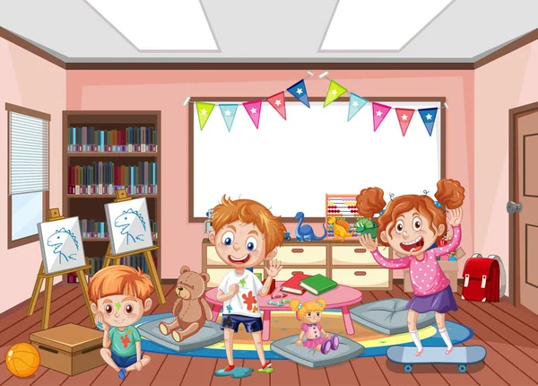 Kindergarten Raumgestaltung Mit Kindern Illustration — Stockvektor