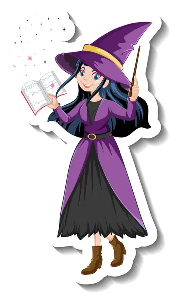 Ilustrasi Stiker Karakter Kartun Penyihir Yang Indah - Stok Vektor