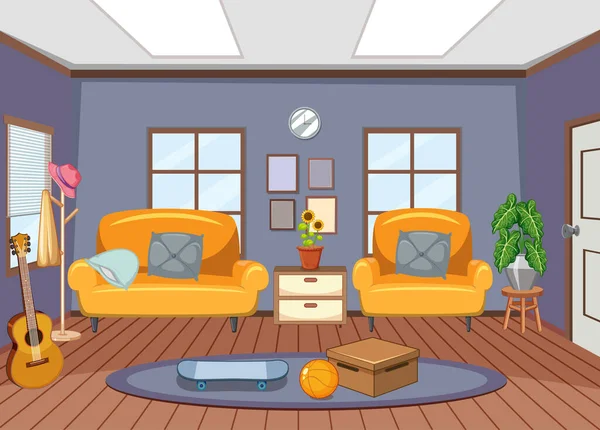 Living Room Interior Design Furnitures Illustration — Stock Vector
