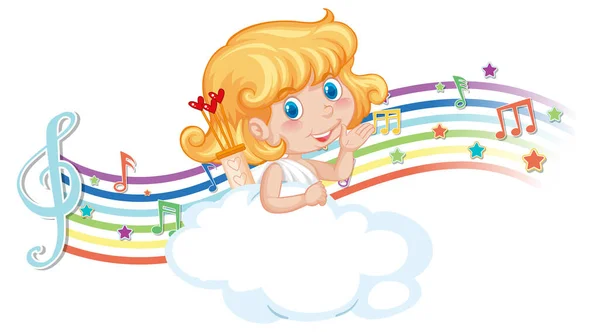 Chica Cupido Personaje Nube Con Símbolos Melodía Ilustración Del Arco — Vector de stock