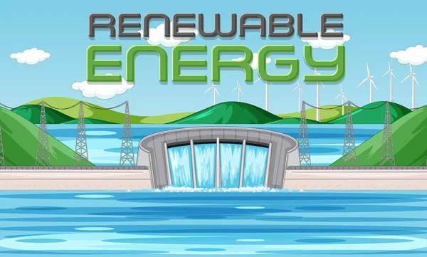 Wasserkraftwerke Erzeugen Strom Mit Erneuerbaren Energien — Stockvektor