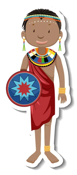 Ilustrasi Stiker Karakter Wanita Suku Afrika - Stok Vektor