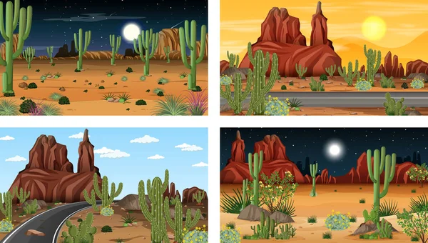 Різні Сцени Пустельних Лісів Різними Ілюстраціями Пустельних Рослин — стоковий вектор