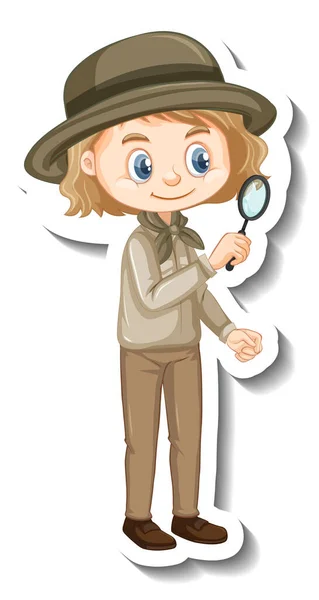 Girl Safari Outfit Cartoon Character Sticker Illustration — Stock Vector