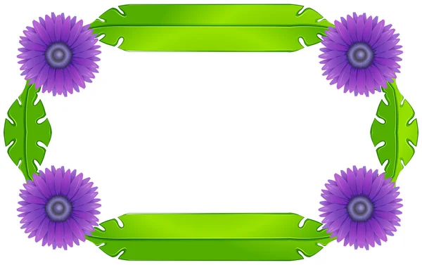 Un diseño de borde con flores de lavanda y hojas verdes — Vector de stock