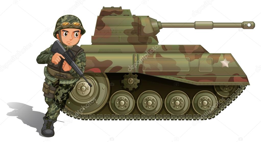 A soldier near the armour tank