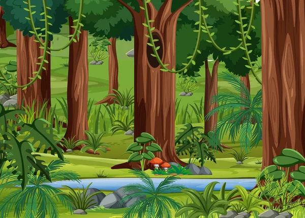 Tropisch Bos Landschap Achtergrond Illustratie — Stockvector