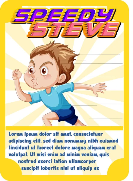 Πρότυπο Καρτών Παιχνιδιού Χαρακτήρων Λέξη Speedy Steve Εικονογράφηση — Διανυσματικό Αρχείο