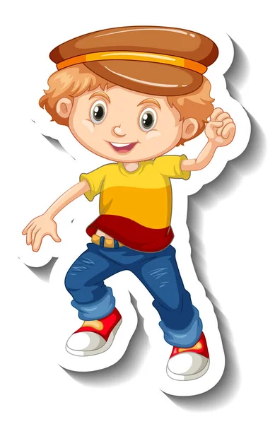 Boy Wearing Hat Cartoon Character Sticker Illustration — Stock Vector