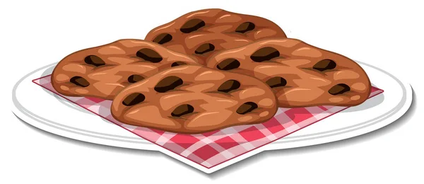 Chocolate Chip Cookies Teller Aufkleber Auf Weißem Hintergrund Illustration — Stockvektor