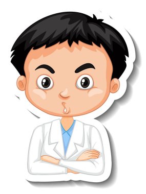 Bilim adamı çocuk çizgi film karakteri çıkartması.