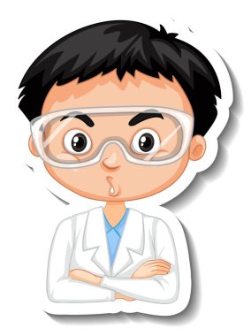 Bilim adamı çocuk çizgi film karakteri çıkartması.