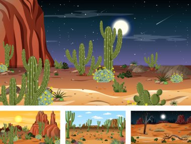 Çöl ormanı resimli farklı sahneler.